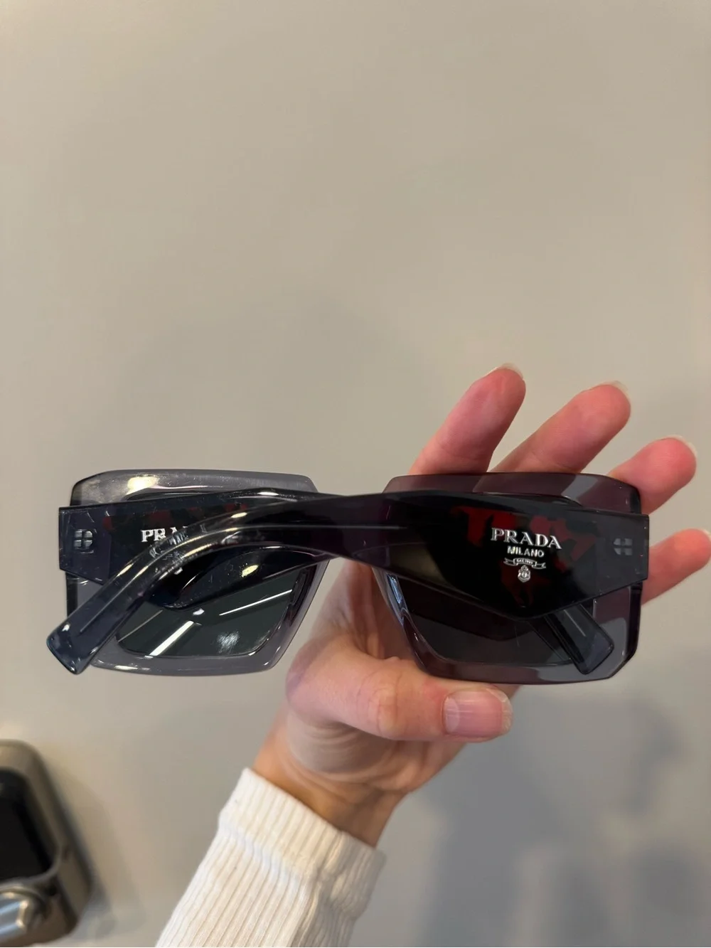 Prada Women’s Square Sunglasses in Translucent Gray with Dark Lenses